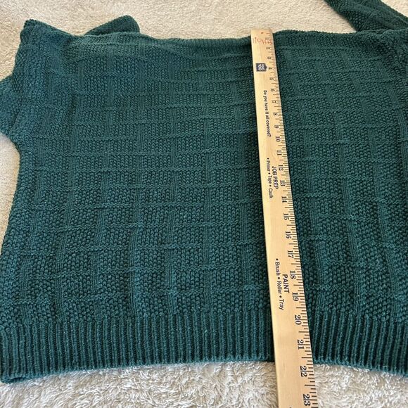 Vintage Sweater Small Green Waffle Chunky Knit Boxy Oversized V Neck Paris Sport - Picture 11 of 12